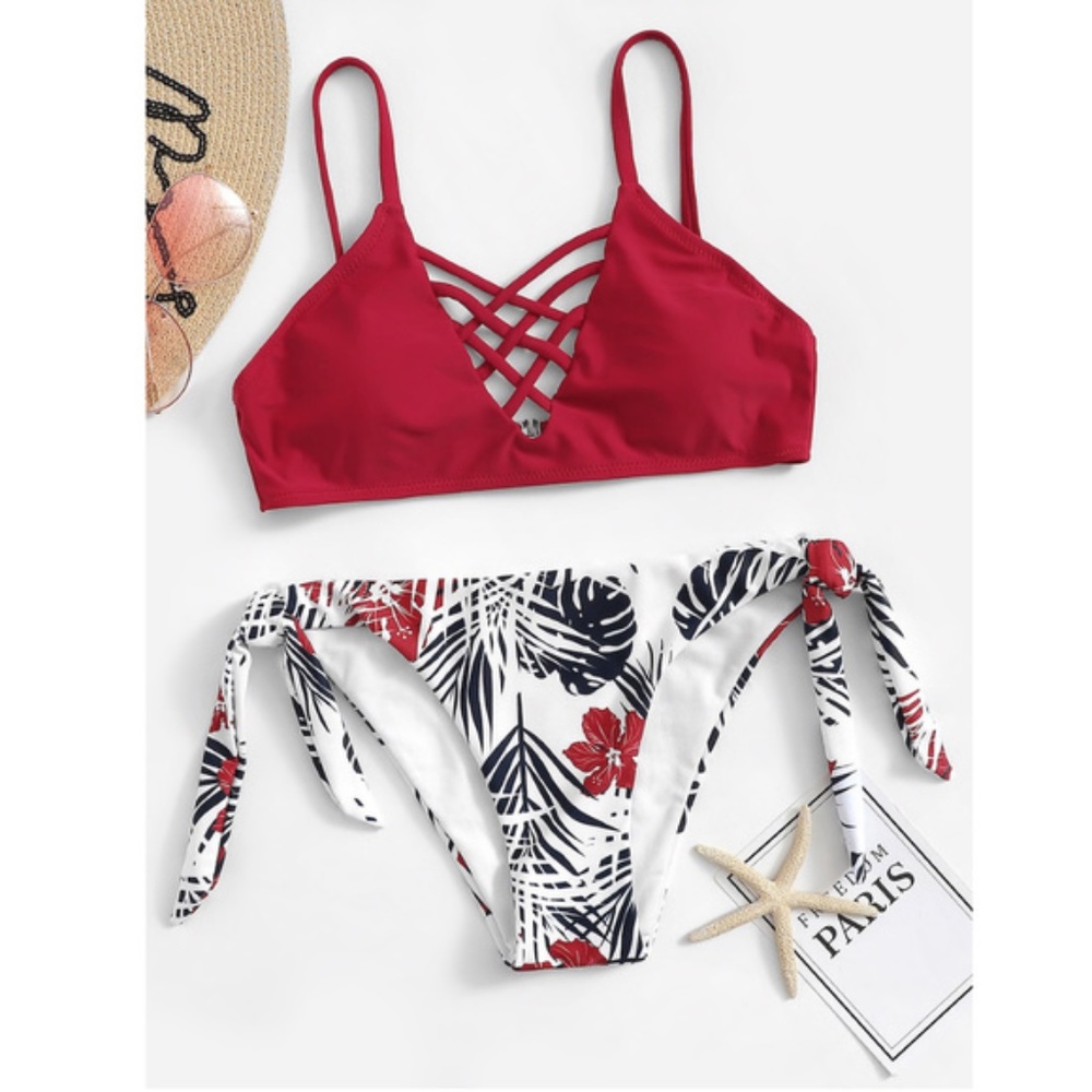 {Aluna Levi}Sz S -Floral/Red Bikini